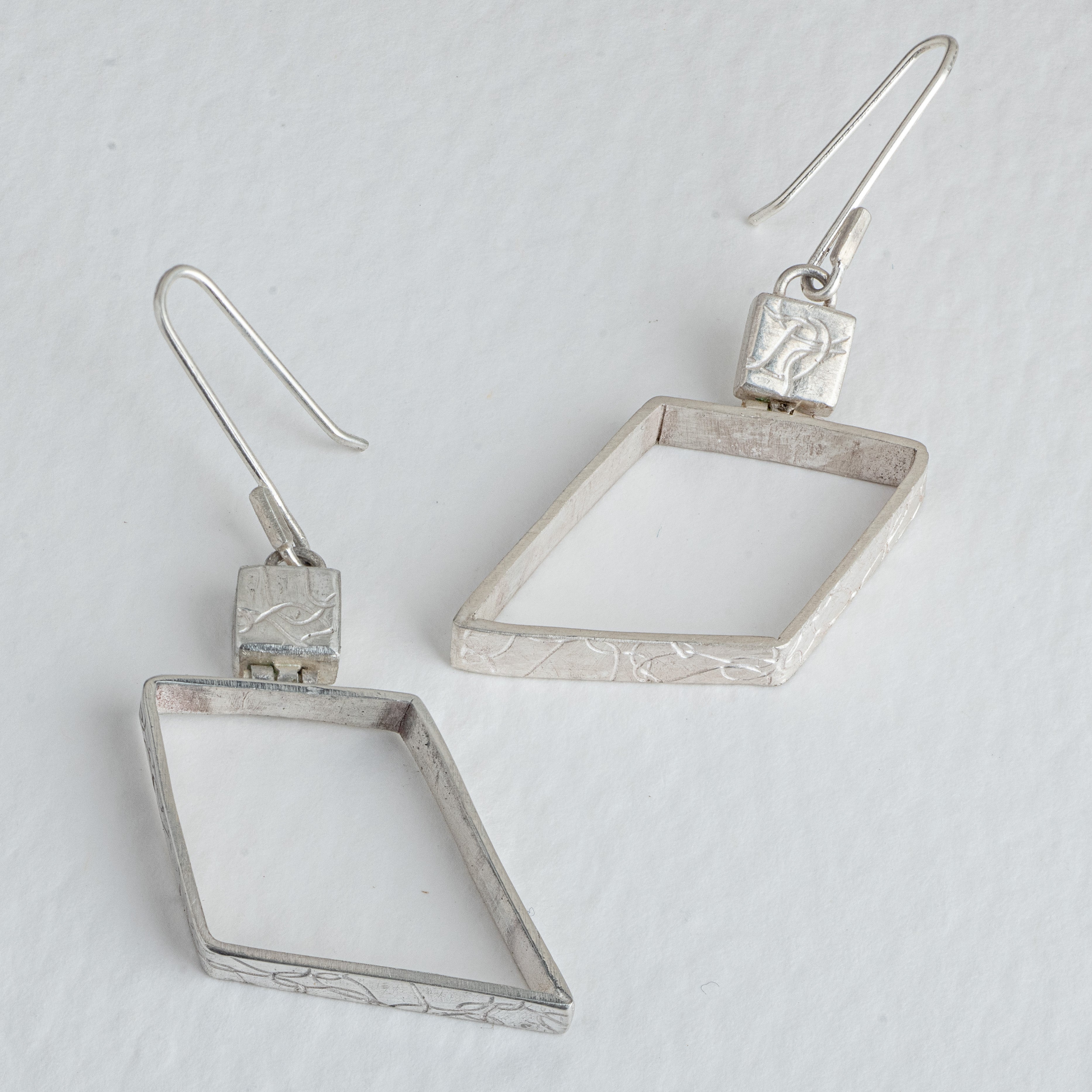 Box and Diamond shaped hook earrings